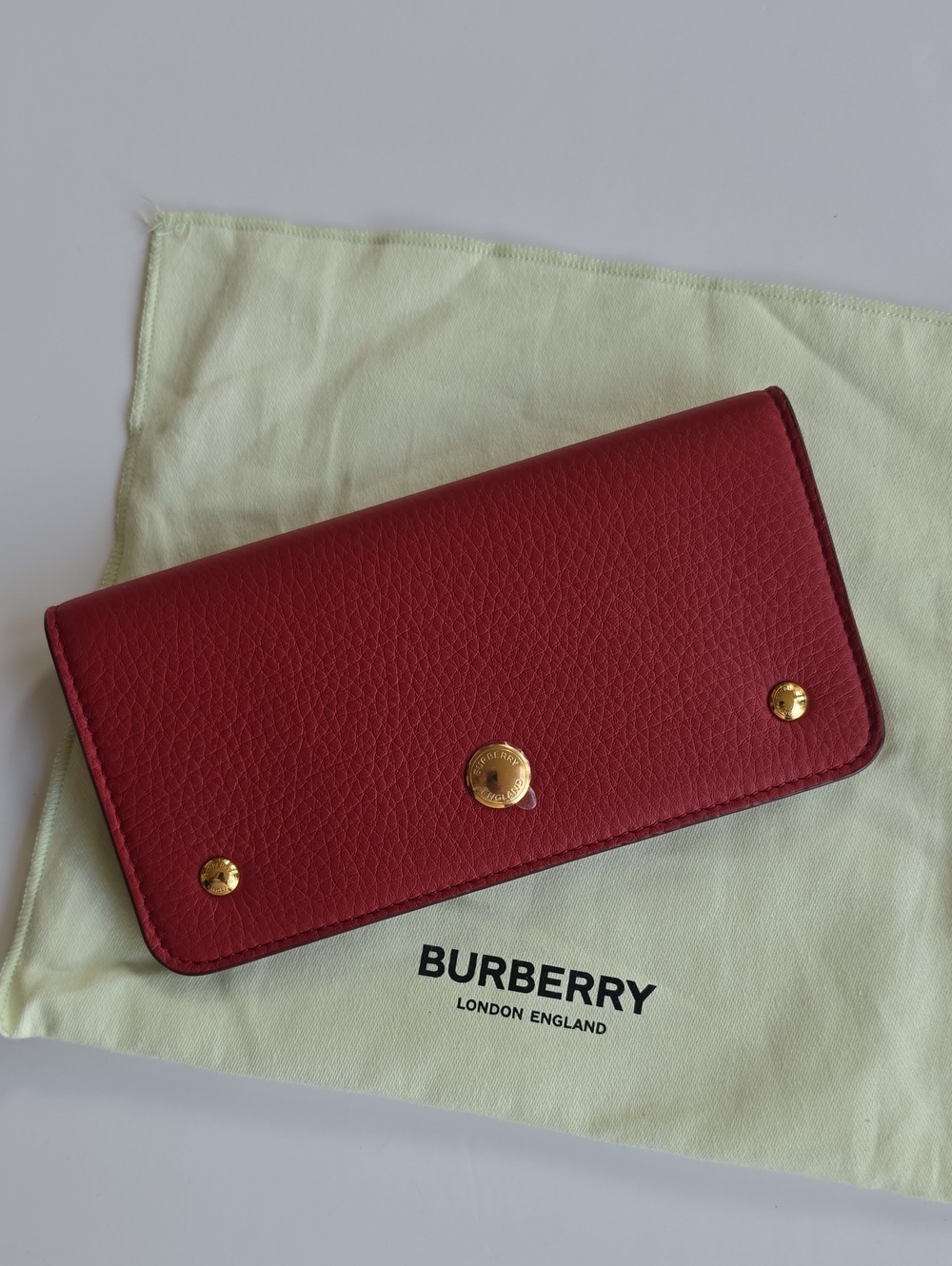 NWT Burberry Rowe Continental Wallet Dark Carmine Red Grained Leather